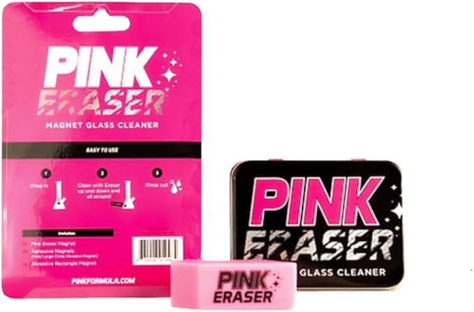 Pink Formula Pink Eraser Magnetic Glass Scrubber – 2 Sizes of Scrub Heads - Glass Cleaner - Removes Herb & Oil Residue for Spotless Glass Cleaning - Reusable Magnetic Glass Cleaner