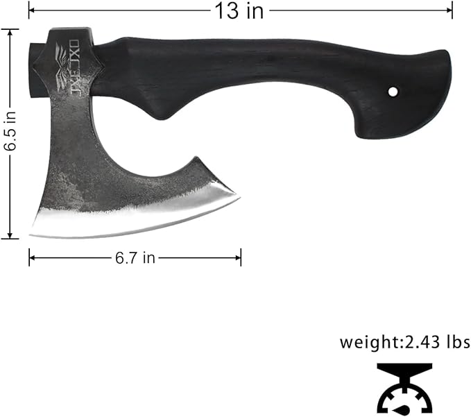 JXE JXO 13 Inch Hatchet, Camping Hatchet 1065 High Manganese Steel, Hickory Handle Tomahawk Axe with Leather Sheath