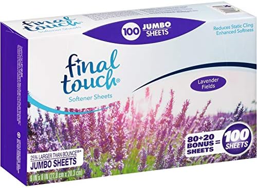 Lavender Fields Scented Fabric Softener Dryer Sheets by Final Touch | Softens & Freshens Laundry | Controls Wrinkles & Static Cling | Repels Lint & Hair | Long-Lasting Fresh Scent | 100 Count