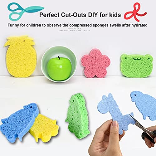 METUUTER 12-Count Cleaning Scrub Sponge- Compressed Cellulose Sponges Non-Scratch Natural Sponge for Kitchen Bathroom Cars, Funny Cut-Outs DIY