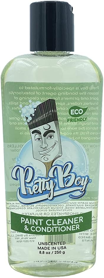 Pretty Boy Paint Cleaner & Conditioner – Eco-Friendly Solution for Cleaning & Conditioning Paint Brushes, Rollers, and Tools – Removes Water-Based Paints, Stains, Primers, and More (8.8 oz Bottle)