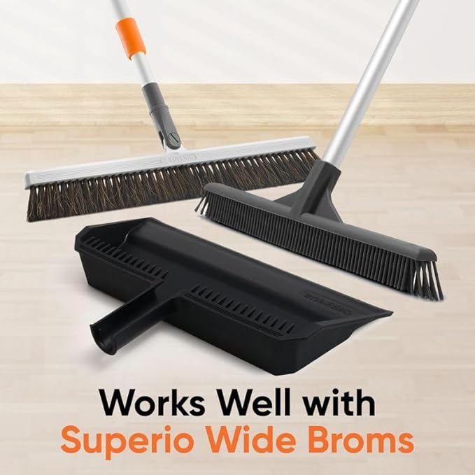 Superio 2-Pack Wide Plastic Dustpan with Comb - 16" Wide, Rubber Lip, Broom Handle Clip, Black