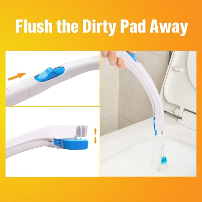 Disposable Toilet Bowl Brush Holder System, Fresh Refills for Bathroom Scrubber, 1 Toilet Brush+1 Holder+1 Cleaning Glove+12 Refills