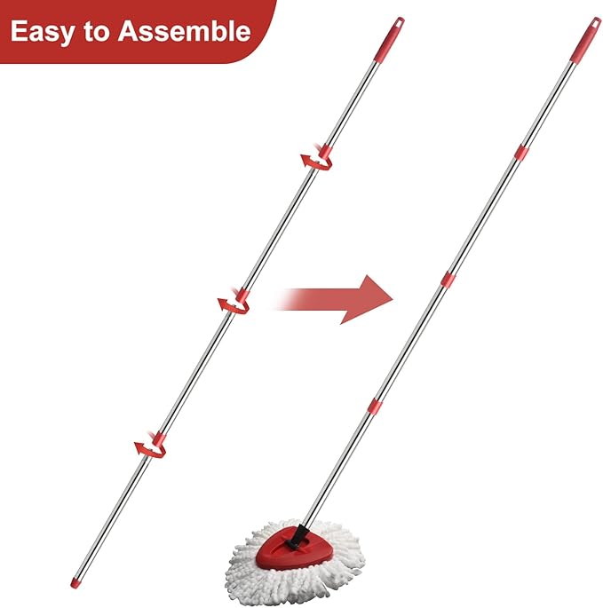4-Section Spin Mop Replacement Handle, Mop Handle Compatible with Ocedar Spin Mop, 2.5-to-5 Foot Easy Cleaning Floor Mop Stick for Floor Cleaning (Germany Screw)