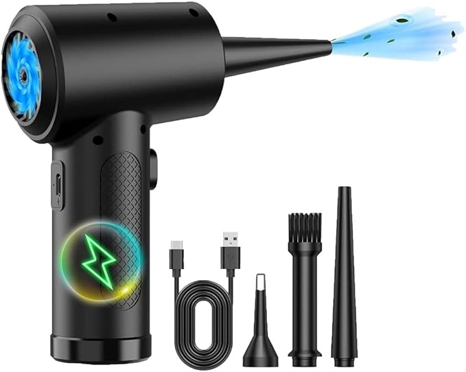 Newhouse Electric Cordless Compressed Air Duster NHAD-BR-001, 3-Speed Electric Duster for Cleaning, Air Blower Gun for Car and Computer Accessories, Rechargeable Handheld Blower and Air Inflator