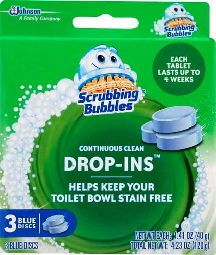 Scrubbing Bubbles Continuous Clean Toilet Drop-Ins, Automatic Blue Toilet Bowl Cleaner, Septic-Safe Tank Tablets Remove Hard Water Minerals & Limescale, Stain & Smell Protection, 3 Count (Pack of 2)