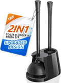 Toilet Plunger and Brush Set, Bowl Brush and Heavy Duty Toilet Plunger with Ventilated Holder, 2-in-1 Toilet Brush and Plunger Combo for Bathroom Deeply Cleaning（Black