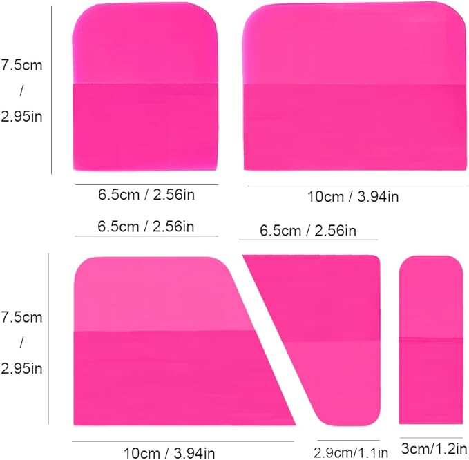 5 in 1 TPU Squeegee Anti-Scratch Wrapping Rubber Scraper for Curved Car PPF Vinyl Wrap Window Tint Tool Water Wiper Blade (Pink)