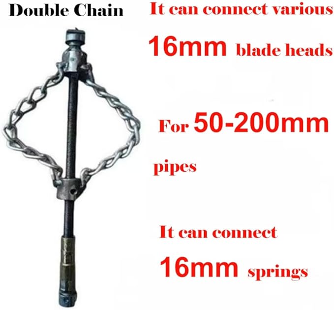 Flex‑Shaft Sewer Descaling Chain, Cable Sewers Dredge Flex for 16mm Spring, Push-Type Rotary Oil Pollution in Pipeline Blocks Drilling Tools (1Pc)