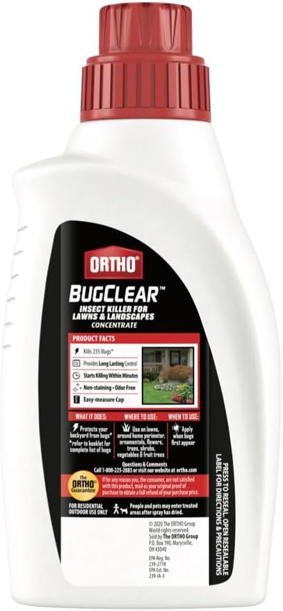 Ortho BugClear Insect Killer for Lawns & Landscapes Concentrate - Kills Ants, Spiders, Fleas, Scorpions & Other Insects, Use on Flowers, Vegetables, Fruit Trees, Shrubs & More, Odor Free, 32 oz.