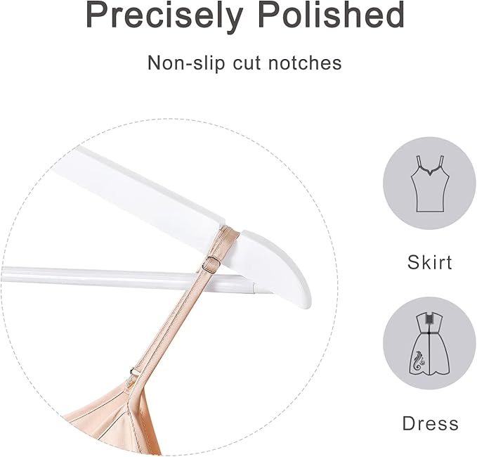 TOPIA HANGER Wooden Coat Hangers 20 Pack, White Wood Suit Hangers with Non Slip Pants Bar, 360° Swivel Hook and Shoulder Notches for Camisole, Jacket, Pants, Smooth Finish Clothes Hangers - CT34W20