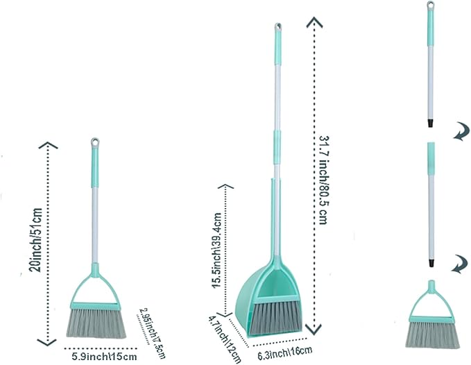 Mini Broom with Dustpan for Kids,Little Housekeeping Helper Set (Light Blue)