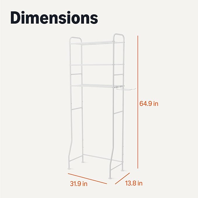 Amazon Basics Over the Toilet Storage Organizer, 3-Tier with 2 Paper Holders, 13.8 x 31.9 x 64.9 Inches, White