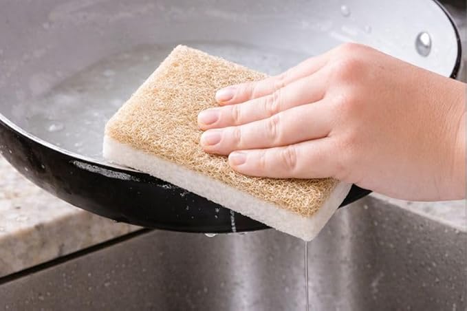 Full Circle 100% Plant-Based Loofah Sponges – Pack of 2 – Plastic-Free, Natural Sponge, No Microplastics, Safe for Nonstick Cookware.