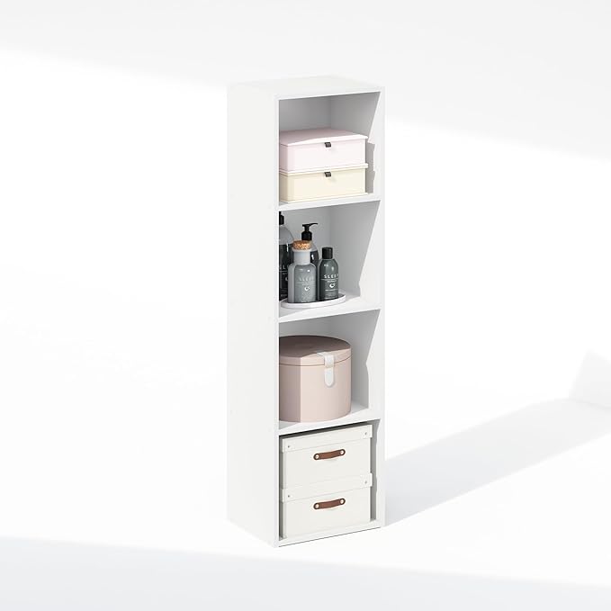 Furinno Reed Closet Organizers and Storage, 4-Tier Closet Organizer, Open Shelf Closet Storage, for Wardrobe, Bedroom, Living Room, White