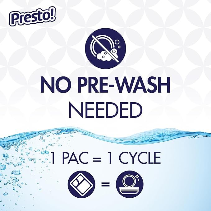 Amazon Brand - Presto! Triple Action Dishwasher Pacs, Lemon Scent, 90 Count