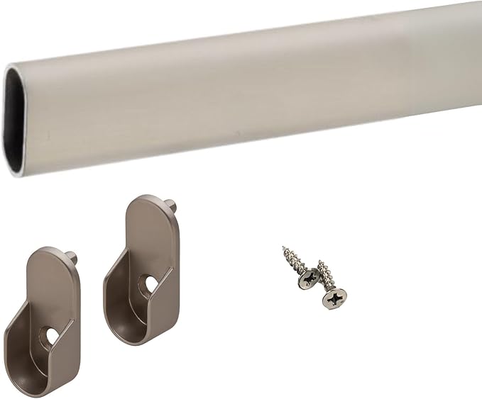 Oval Closet Rod CUSTOM CUT TO SIZE. Up to 92 inches long! Choose Finish. Includes End Supports.