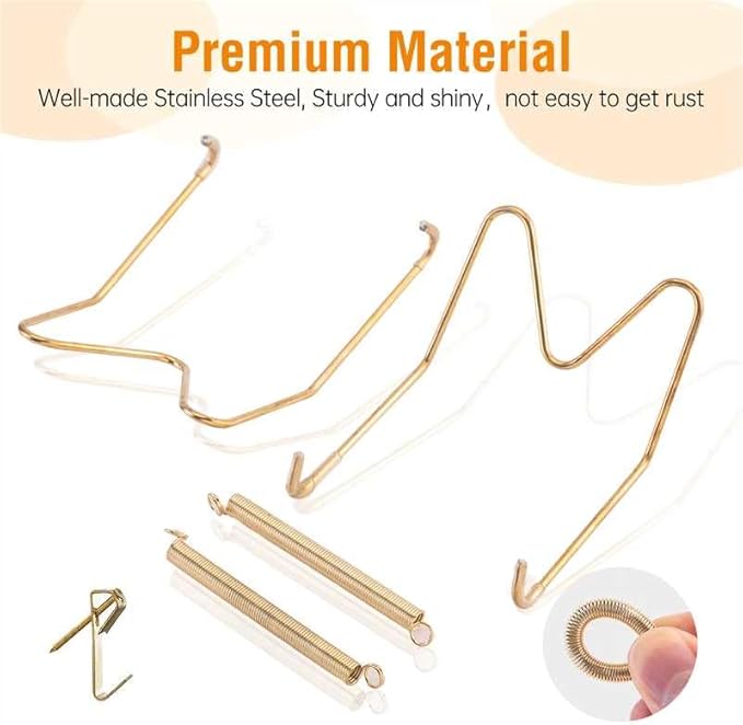 Bilillo 12 Pieces Invisible Wall Plate Hangers 4/6/8 Inches Wall Plate Hangers Stainless Steel Decorative with 12 Pieces Hook with Nails Suitable for 4-10 inch Decorative Antique and Arts(Gold)