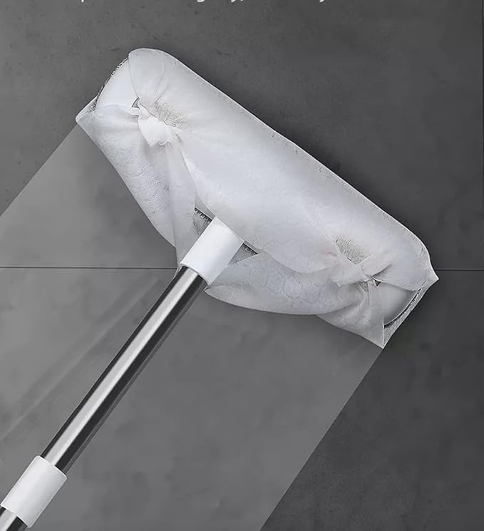 Window Screen Cleaner | 2 in 1 Multifunctional Screen Brush & Floor Cleaner | Extra Long Handle | 4 Foot Handle | Portable Household Squeegee | Includes Cleaning Wipes, White/Gray