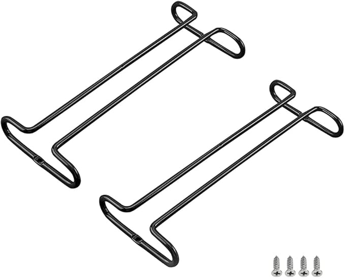 GeLive 10 Inch Set of 2 Under Cabinet Wine Glass Rack Stemware Holder Glass Storage Hanger Organizer for Kitchen and Bar (Black)