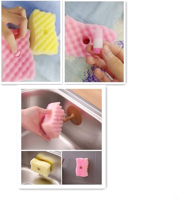 Yellow Pink Colors Multi-Functional Sponges Non-Scratch Scrub Sponges Household Kitchen Cleaning Sponges Durable Scouring Pads,Pack of 4
