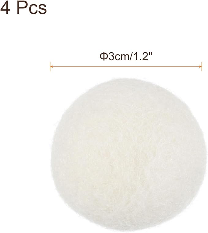 uxcell 4 Pcs Wool Dryer Balls, 1.2 Inches Wool Laundry Dryer Balls for Reducing Clothing Static and Wrinkles, White