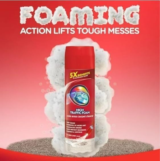 High Traffic Carpet Cleaner Foam, Unscented, 3X Dirt Removal, Stain-Resistant Carpet Solution and Odor Remover, 22 oz, 1 pack