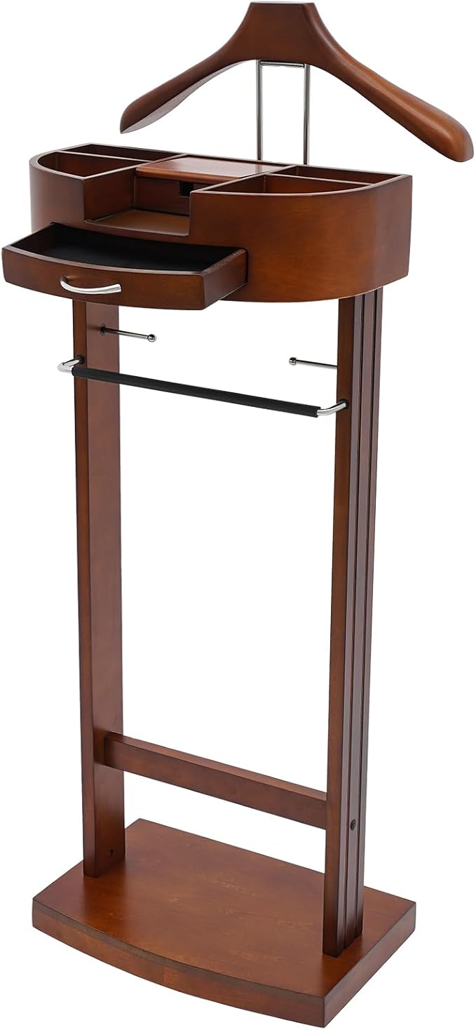 Wood Suit Rack Suit Stand for Man and Women Clothes Valet Suit with Drawer Valet Stands Men Valet Brown Suit Valet for Entryway Office Living Room