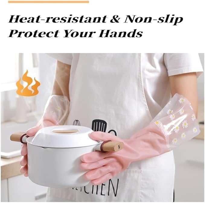 Dishwashing Cleaning Gloves Tear-Resistant Rubber Household Cleaning Gloves with Long Elastic Cuffs for Chores