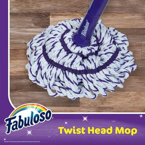 Fabuloso Twist Mop, Self Wringing Floor Mop with Non Scratch Scrubber and Removable Washable Head for Hardwood, Tile, Vinyl and Laminate Floors Cleaning System, 53 Inch Tall