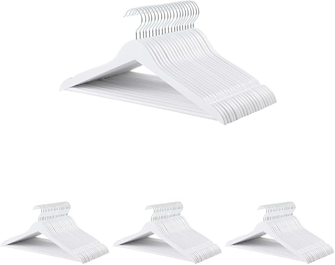 Amazon Basics Durable Wooden Clothes Hangers,White,(Pack of 80)