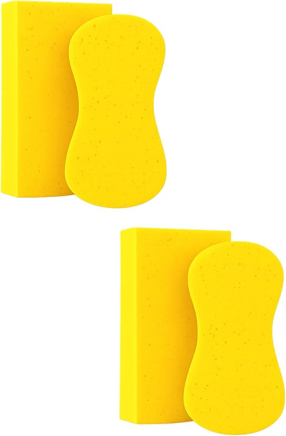 Multi-Purpose Sponges for Cleaning - Yellow 4 Pack, Large Sponges for Car Washing, Tile & Grout, All Purpose Cleaning