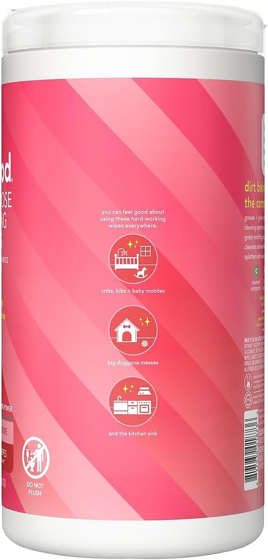 Method All-Purpose Cleaning Wipes, Pink Grapefruit, Multi-Surface, Compostable, 70 Count (Pack of 1)