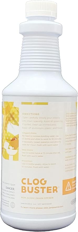 ClogBuster Non-Acidic Drain Opener and Clog Remover, Commercial Grade, 1 Quart (3-Pack)