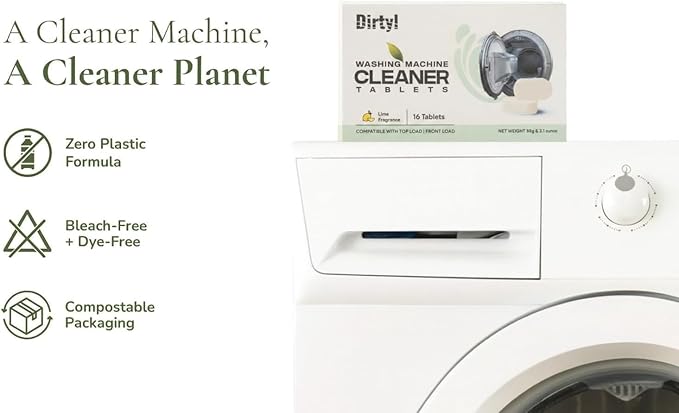 Washing Machine Cleaning Tablets, 32 Count, Lemon Scent – Deep Clean Descaler for Front & Top Load Washers, Removes Odor, Dirt & Limescale From Drum & Rubber Tub Sealing, Pet & Septic Safe