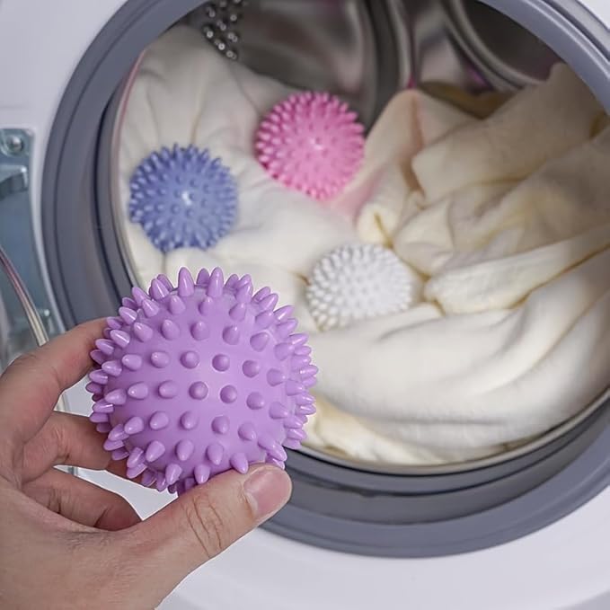 Reusable Laundry Dryer Balls, Pink Plastic Anti-Static Fabric Softener, Reduces Wrinkles, Sustainable Cleaning Supplies, Essential Washing & Drying Aid for Soft, 6 Pack, 2.36 in (Pink)