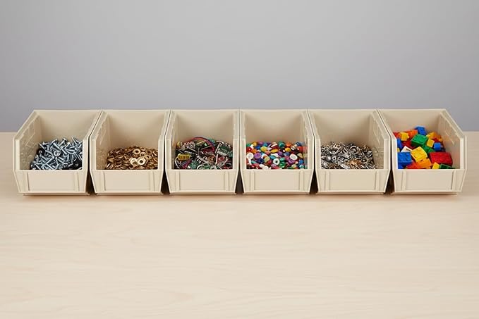 Hudson Exchange 9-1/2" x 6" x 5" (6 Pack) Plastic Stackable Storage Bin and Hanging Container, Stone