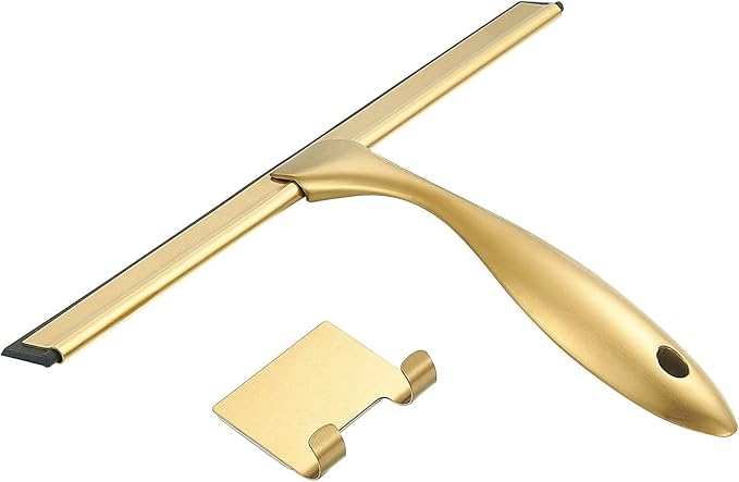 10inch T Shape Water Squeegee for Cars,Bathroom,Glasses or The top of Kitchen Range stailess Steel Gold Finish