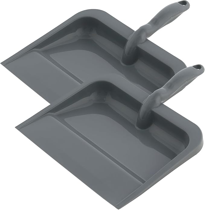 Superio Plastic Dustpan with Handle for Home, 2 Pack - 10-inch Wide Durable Dust Pan Only with Comfort Grip Handle, Grey