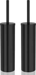 DOWRY Toilet Bowl Brush and Holder for Bathroom, Deep Cleaning Toilet Brush and Holder Set with Long Handle, Hidden Toilet Bowl Brush with Replaceable Head,Modern Decor Black Round 2PCS