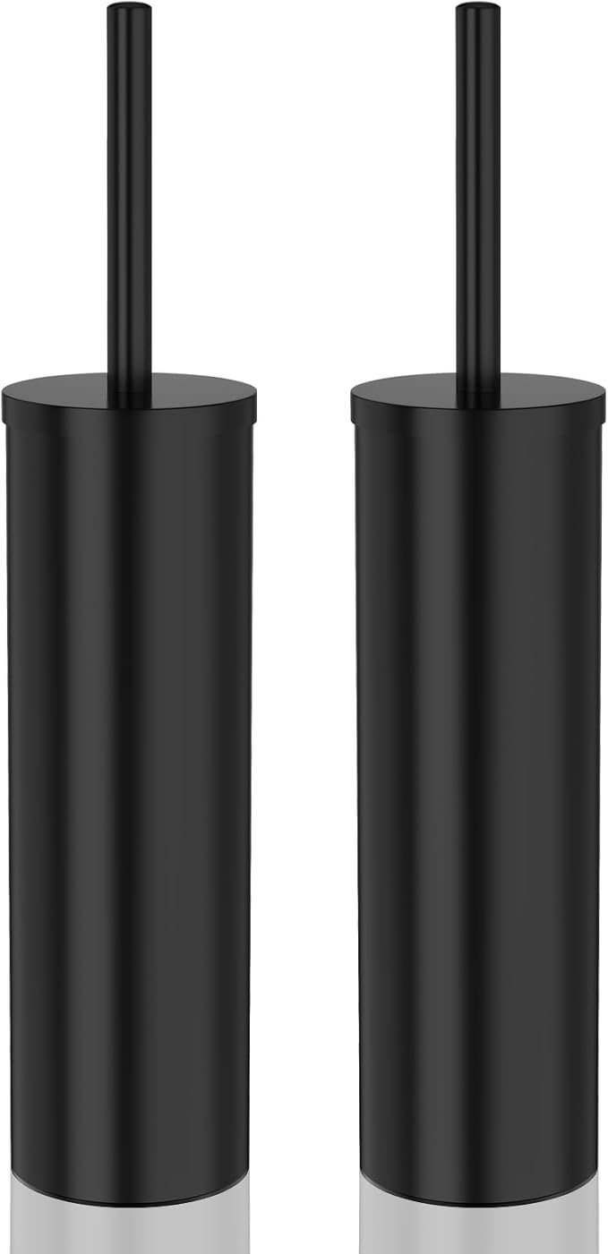 DOWRY Toilet Bowl Brush and Holder for Bathroom, Deep Cleaning Toilet Brush and Holder Set with Long Handle, Hidden Toilet Bowl Brush with Replaceable Head,Modern Decor Black Round 2PCS