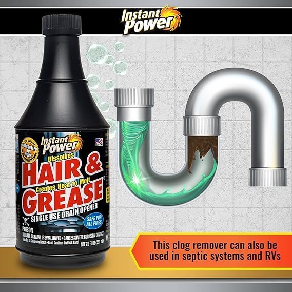 Instant Power Hair & Grease Liquid Drain Opener 20 oz. - Total Qty: 6