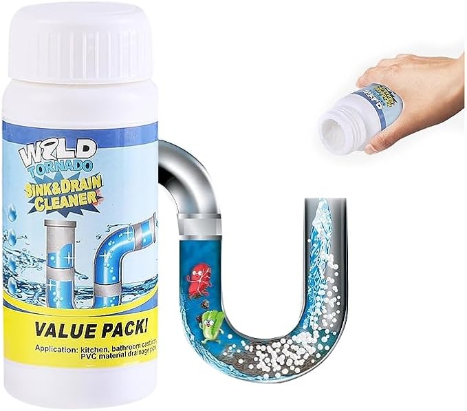 Saker Wild Sink and Drain Cleaner Powder | Rapid-Foam Fast-Acting Pipe Declogger for Kitchen, Bathroom, Toilet, Shower Drain Maintenance (1 PC (3.88oz))