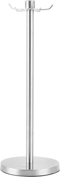 Stainless Steel Kitchen Utensil Holder, 360 Degree Rotating Utensil Rack with 5 Hooks, Kitchenware Storage Rack, Countertop Spatula Spoon Soup Ladle Holder