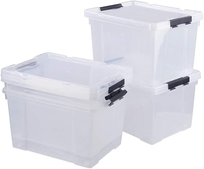 40 Quart Clear Plastic Storage Box with Lid and Wheels, Large Storage Bin, 4 Packs
