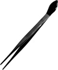 KAKURI Bonsai Tweezers Straight Serrated Tips with Spatula 8.8" - Made in Japan - Professional Bonsai Care Tool - Black Coated Japanese Stainless Steel