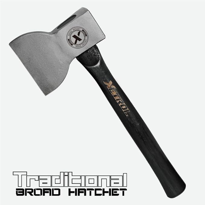 Traditional Broad Axe 36oz, Wood Axe, Biber Classic Carpenter's Hatchet, Straight Wooden Handle & Forged Steel Head, Hickory Handle, Outdoor Wood Splitting Chopping & Carving Tool