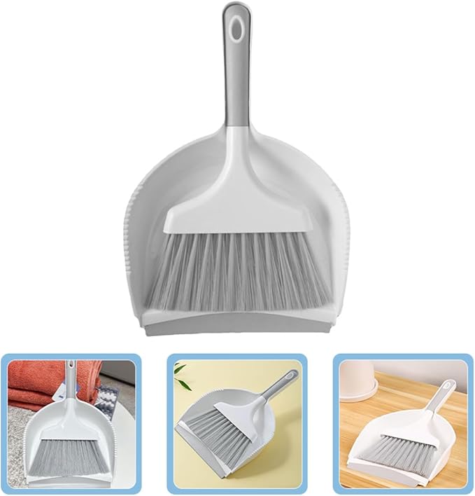Toyvian Mini Dustpan and Brush Set, Small Handheld Broom with Dustpan, Portable Car Vent Cleaner and Desktop Cleaning Accessory, Gray Compact Cleaning Tool Kit for Home and Car Use