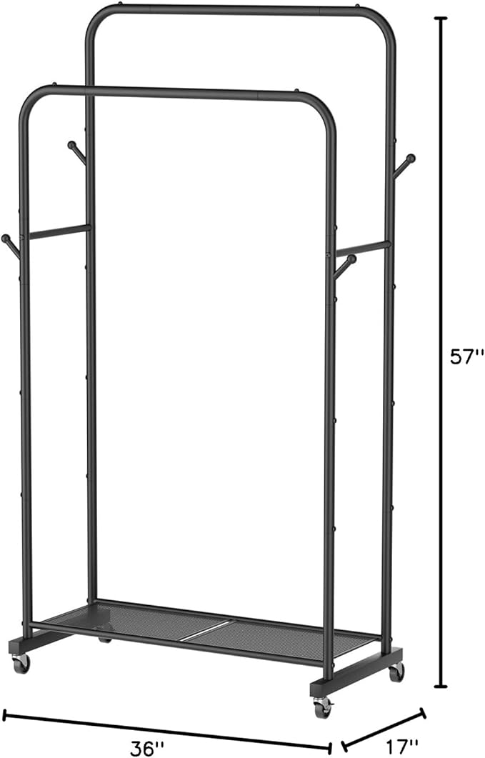 Golpart Clothes Garment Coat Rack Drying Clothing Racks Metal Freestanding for Hanging Clothes Portable Closet for Laundry Bedroom Black