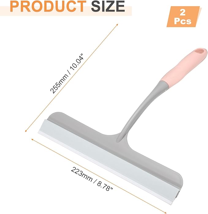 HARFINGTON 2pcs Shower Squeegee 8.8 Inch Length Water Blade Cleaner Tool Household Mirror Squeegee with Hole for Windshield Window Cleaning Glass Door, Pink